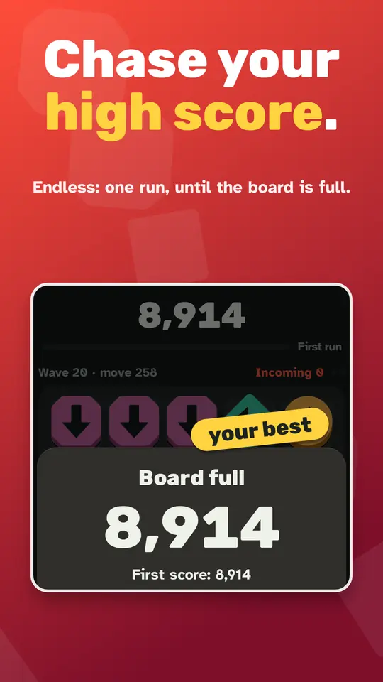 Chase your high score. An Endless run ends with a board-full score of 8,914, your best.